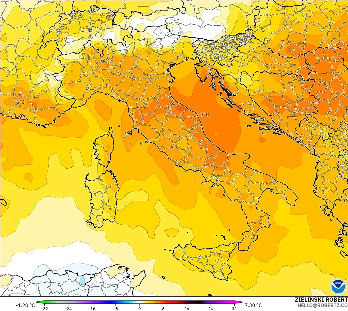 GFS model - Itali, Anomali Suhu 850 hPa