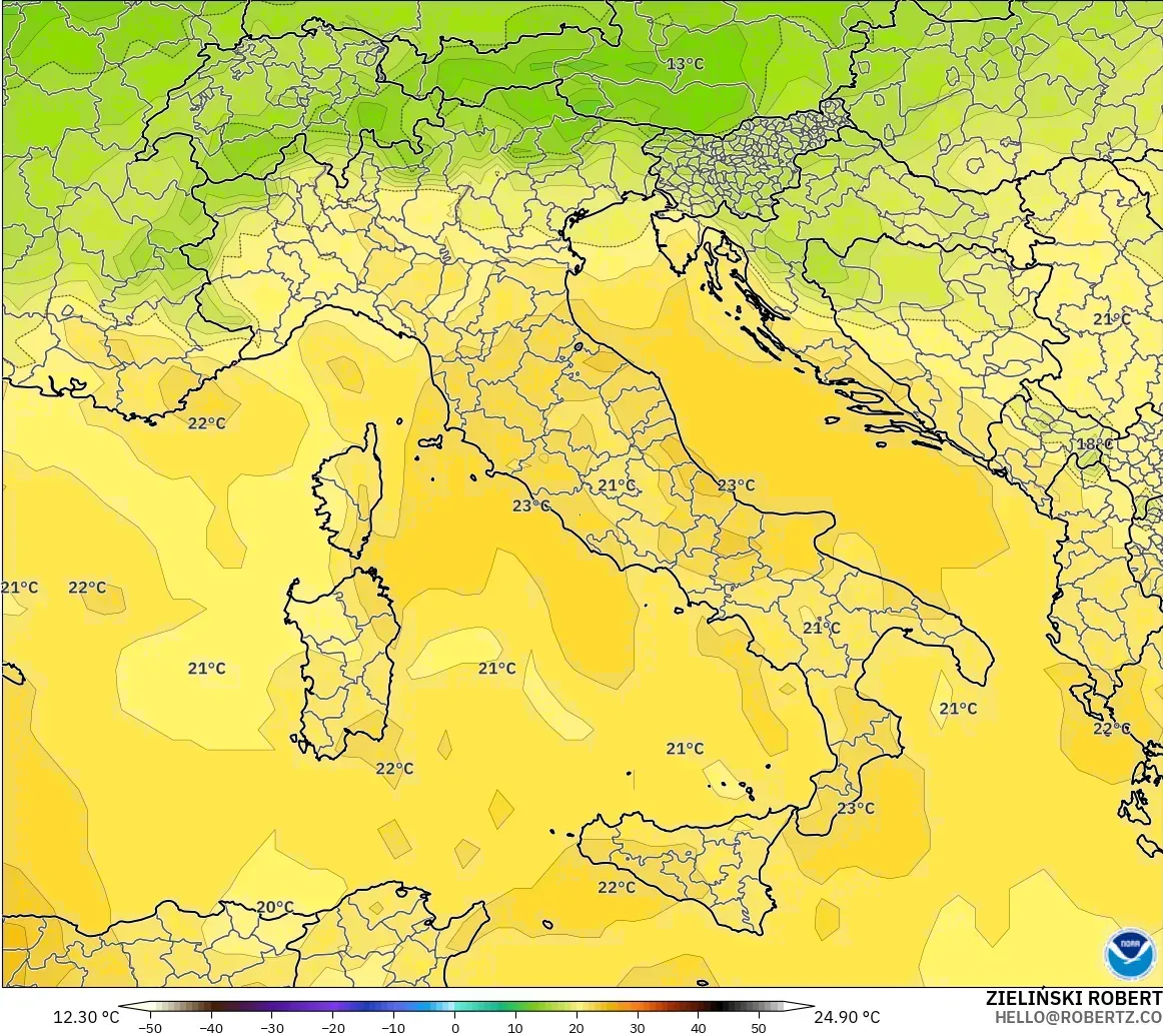 GFS model - Itali, Suhu 850 hPa