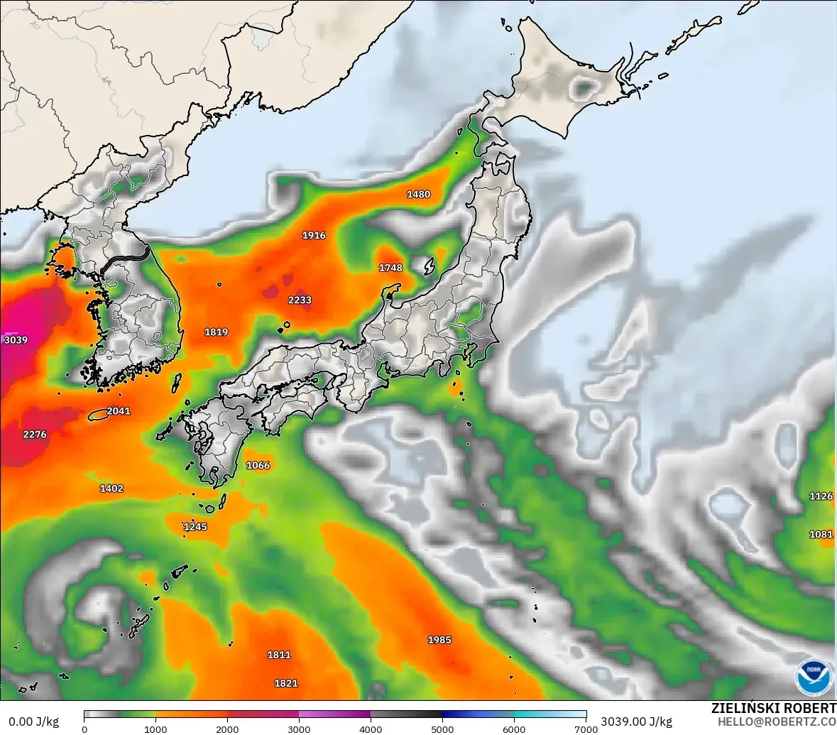 GFS model - Jepun, CAPE