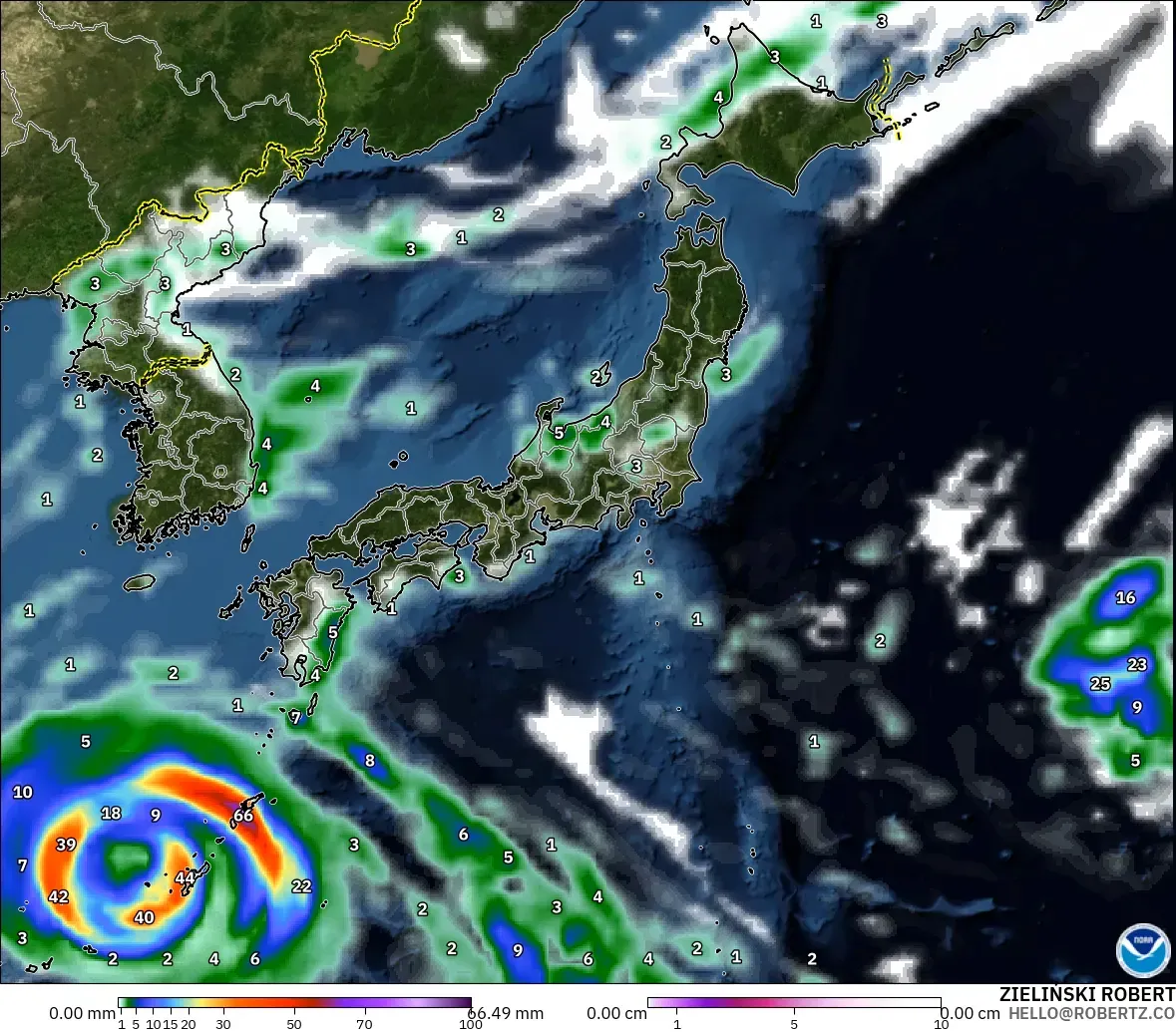 GFS model - Jepun, Hujan, Awan dan Tekanan