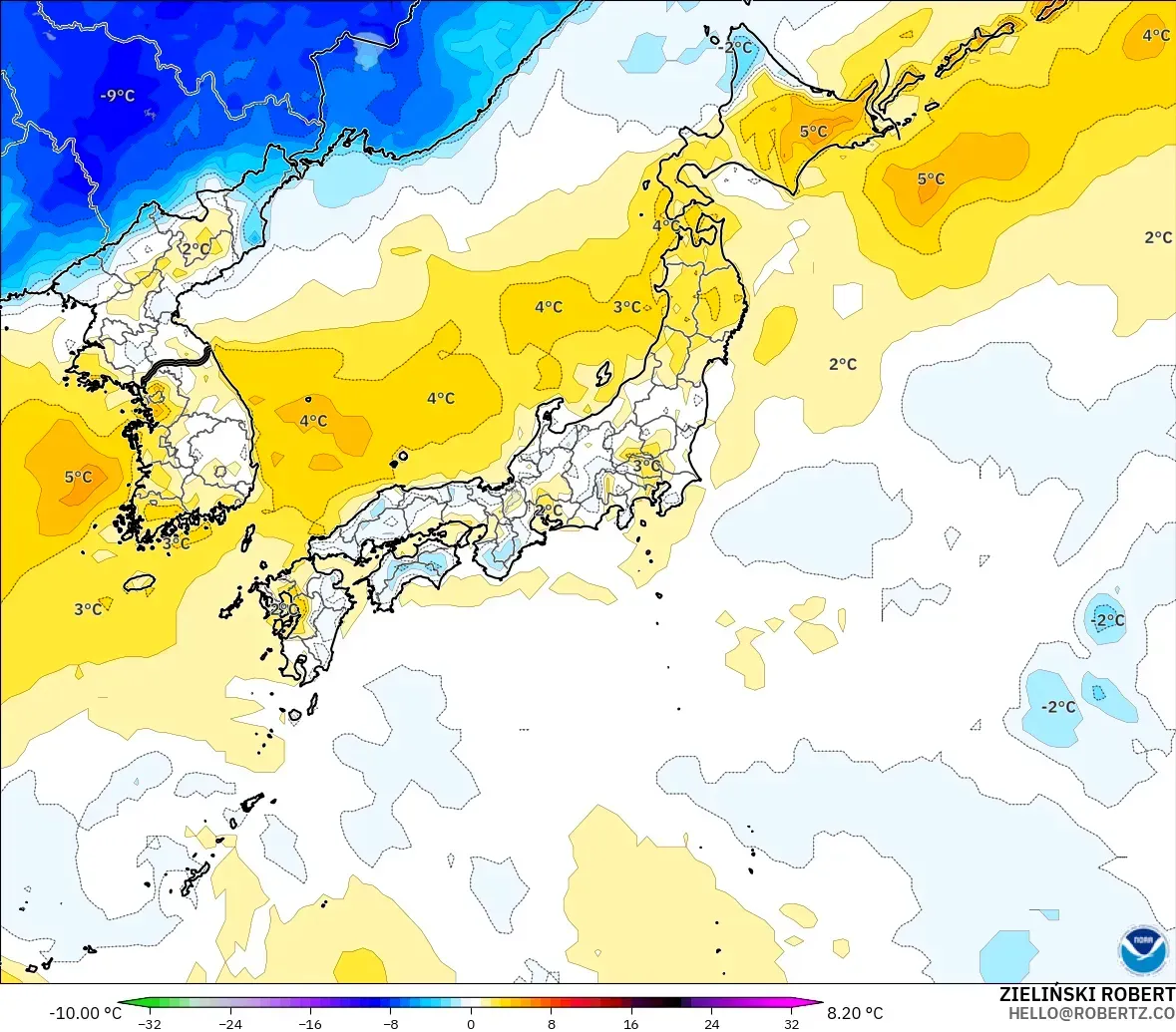 GFS model - Jepun, Anomali Suhu 2 m