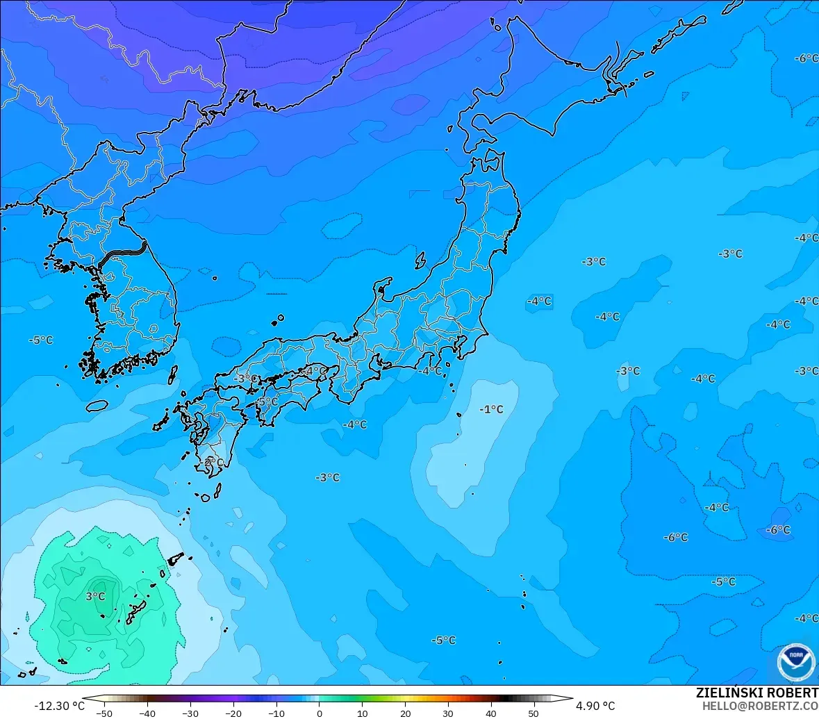 GFS model - Jepun, Suhu 500 hPa