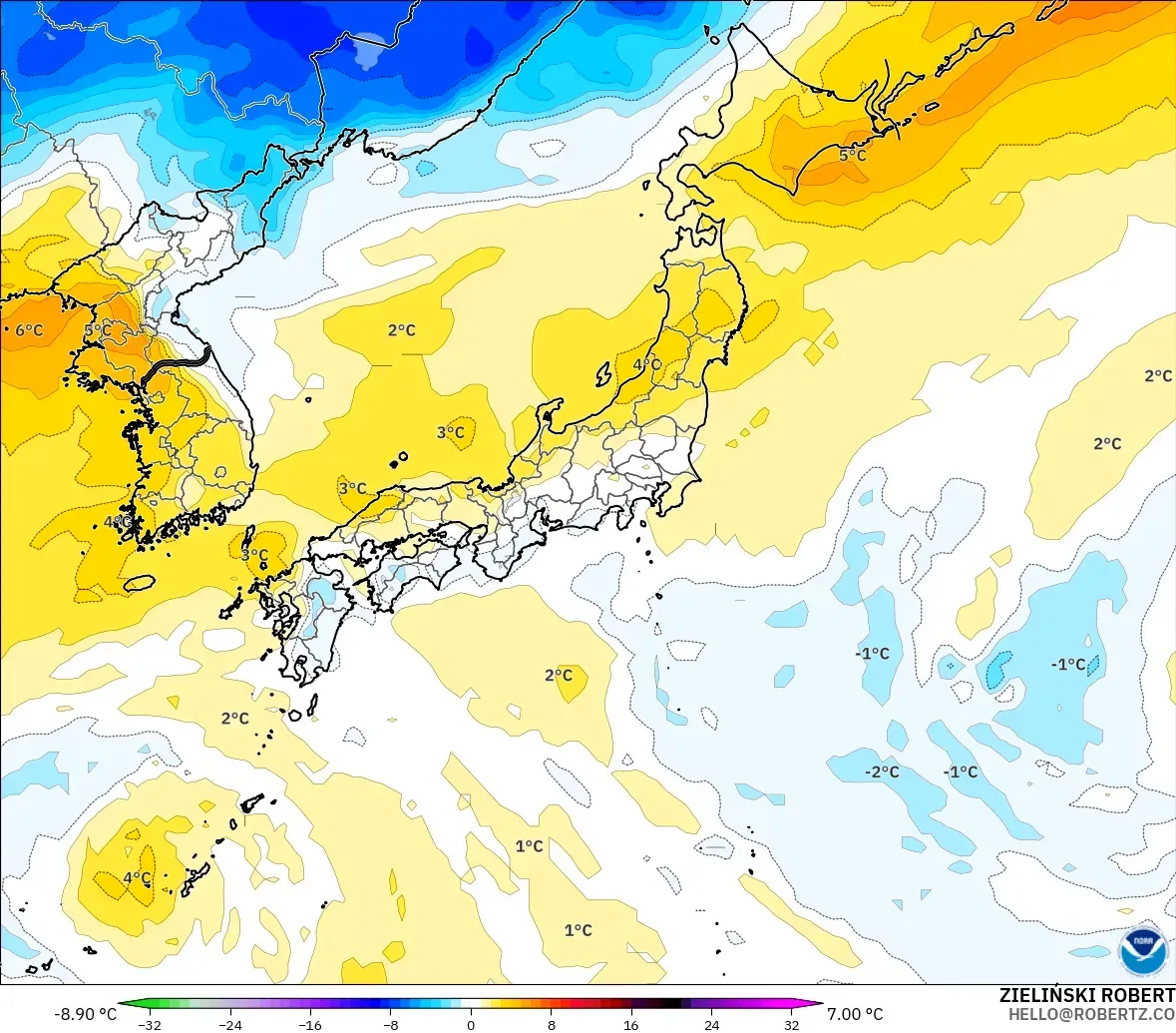 GFS model - Jepun, Anomali Suhu 850 hPa