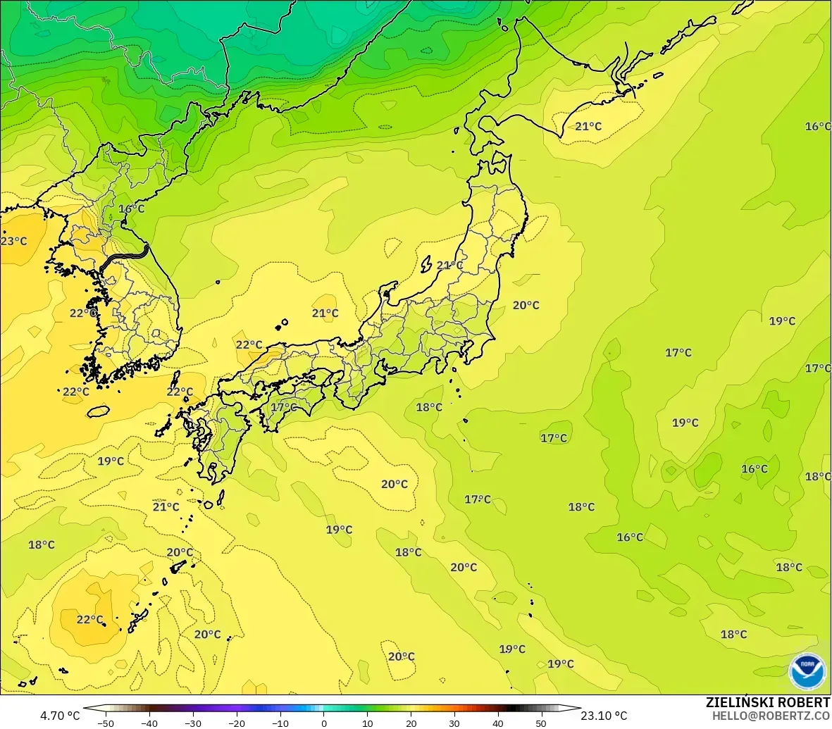 GFS model - Jepun, Suhu 850 hPa
