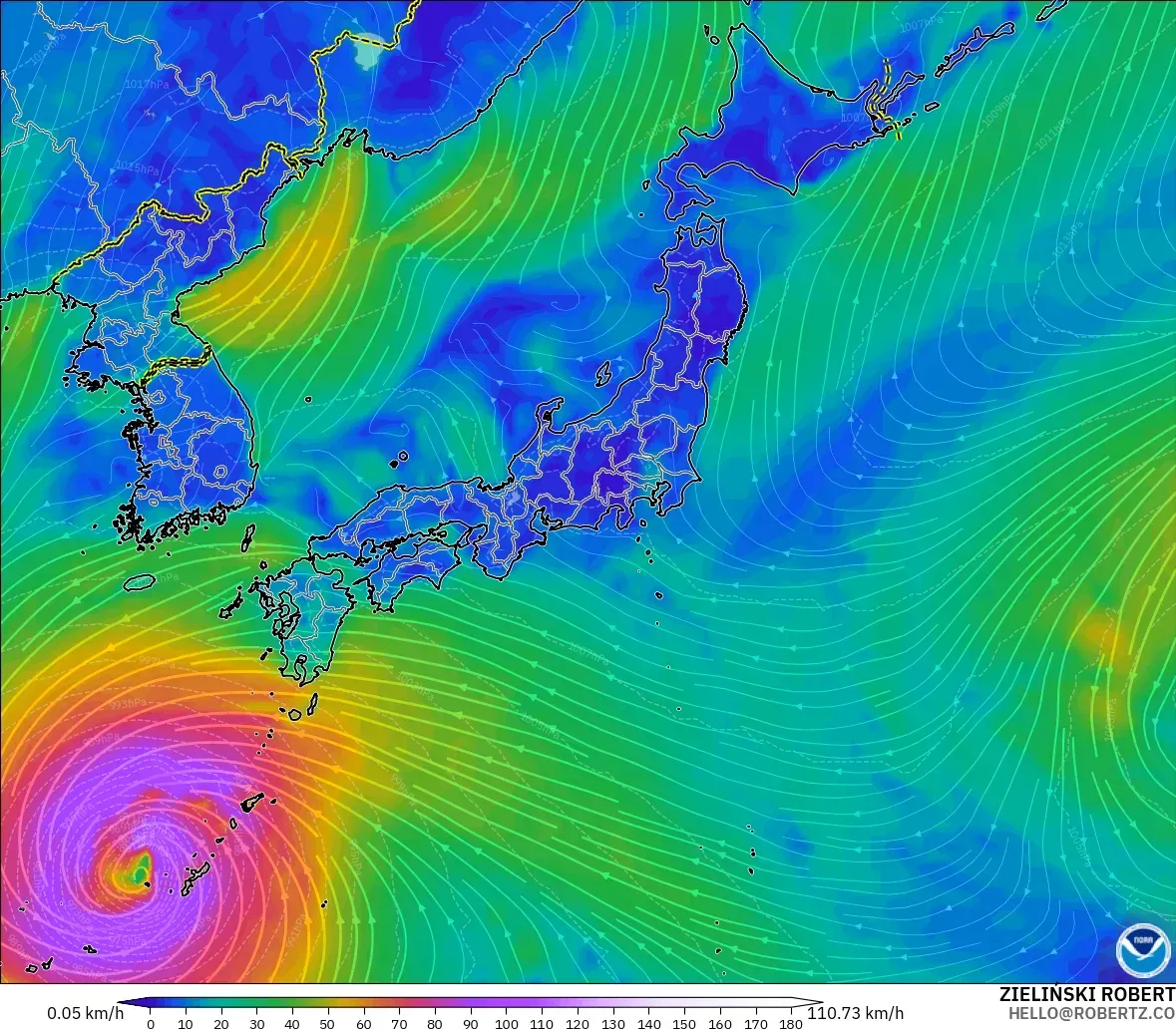 GFS model - Jepun, Angin 10 m