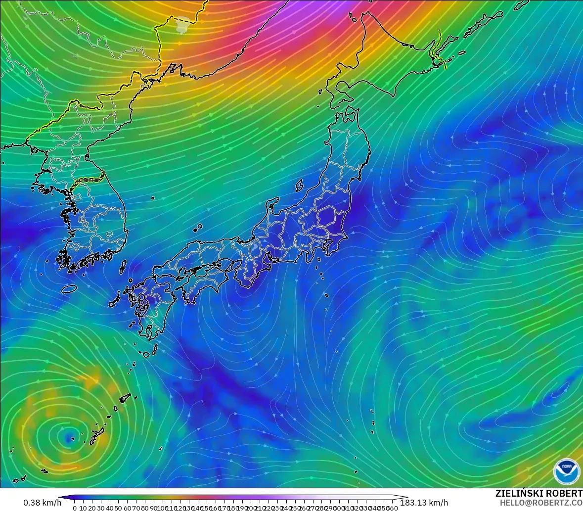 GFS model - Jepun, Angin 300 hPa (aliran jet)