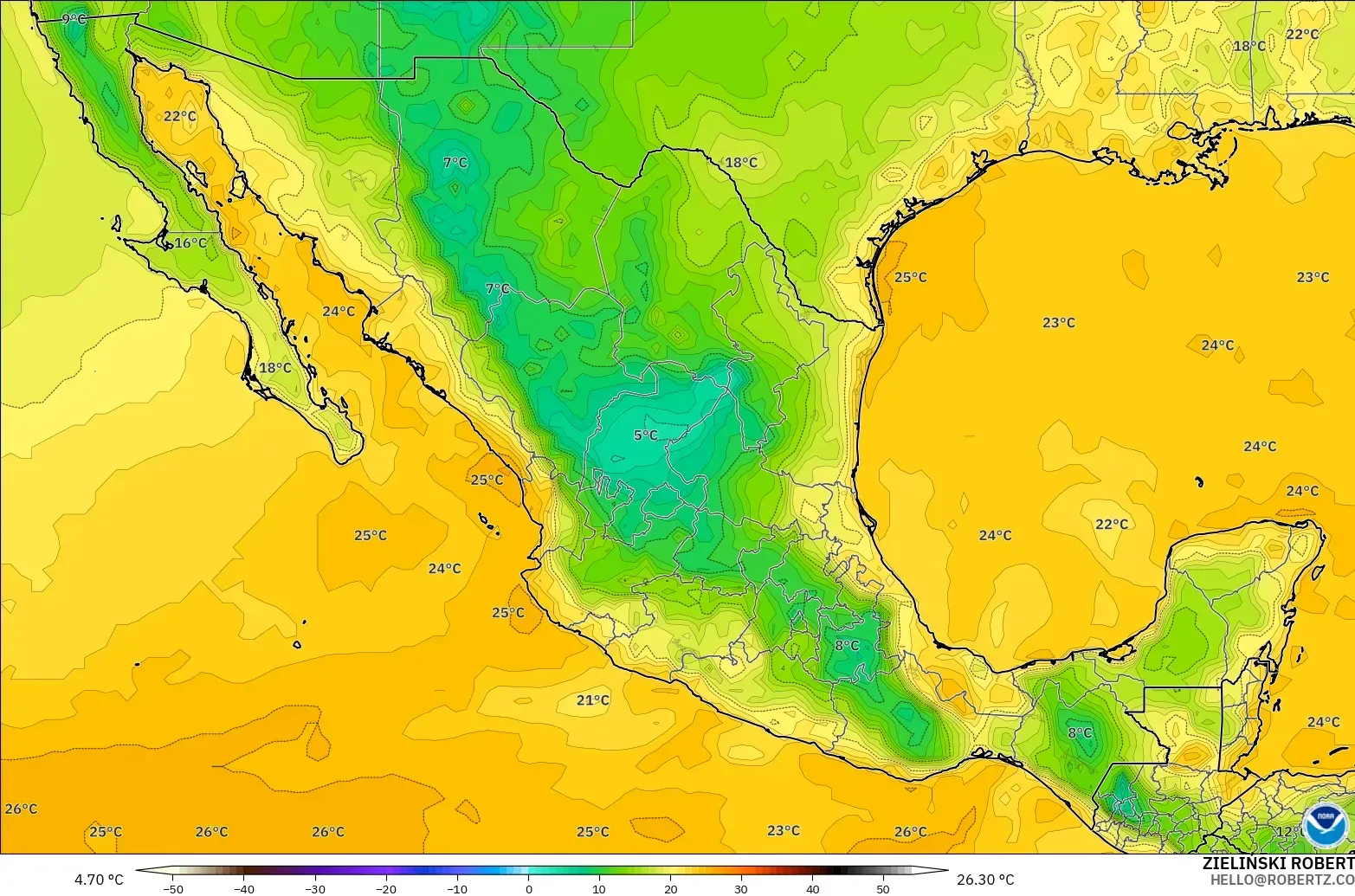 GFS model - Mexico, Takat Embun 2 m