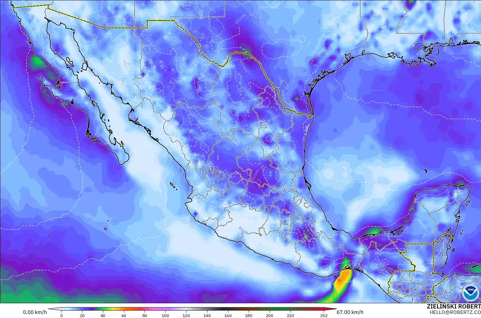 GFS model - Mexico, Hembusan Angin