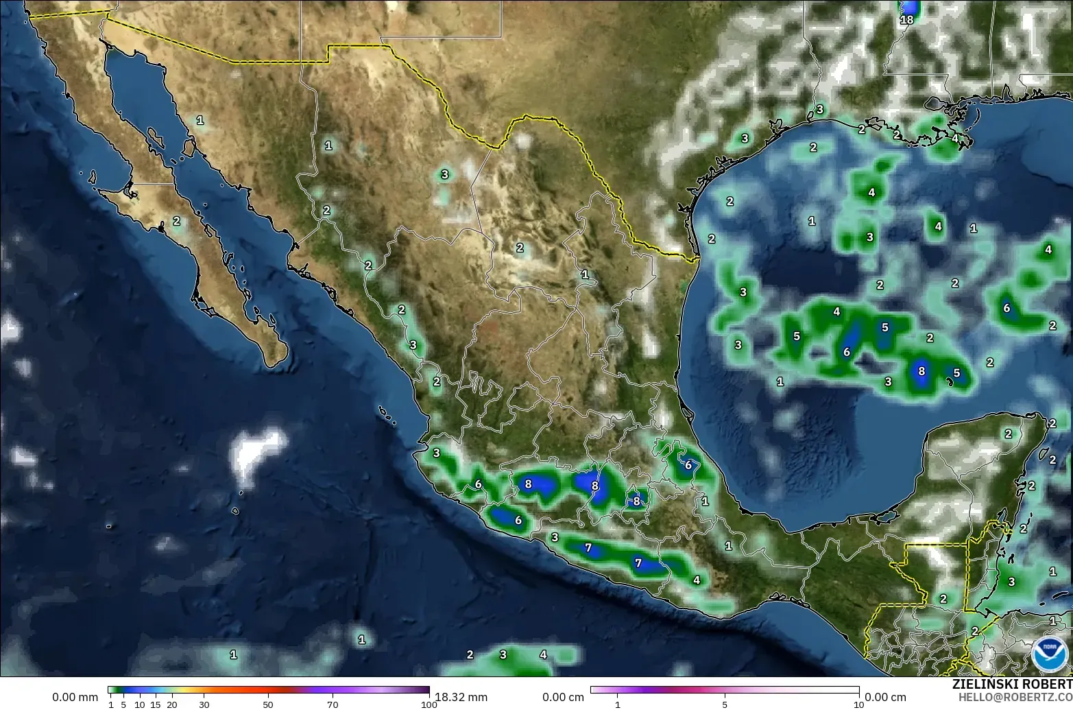 GFS model - Mexico, Hujan, Awan dan Tekanan