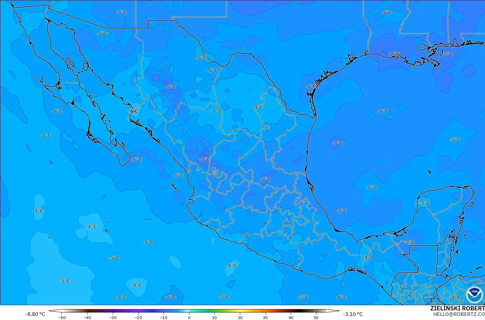GFS model - Mexico, Suhu 500 hPa