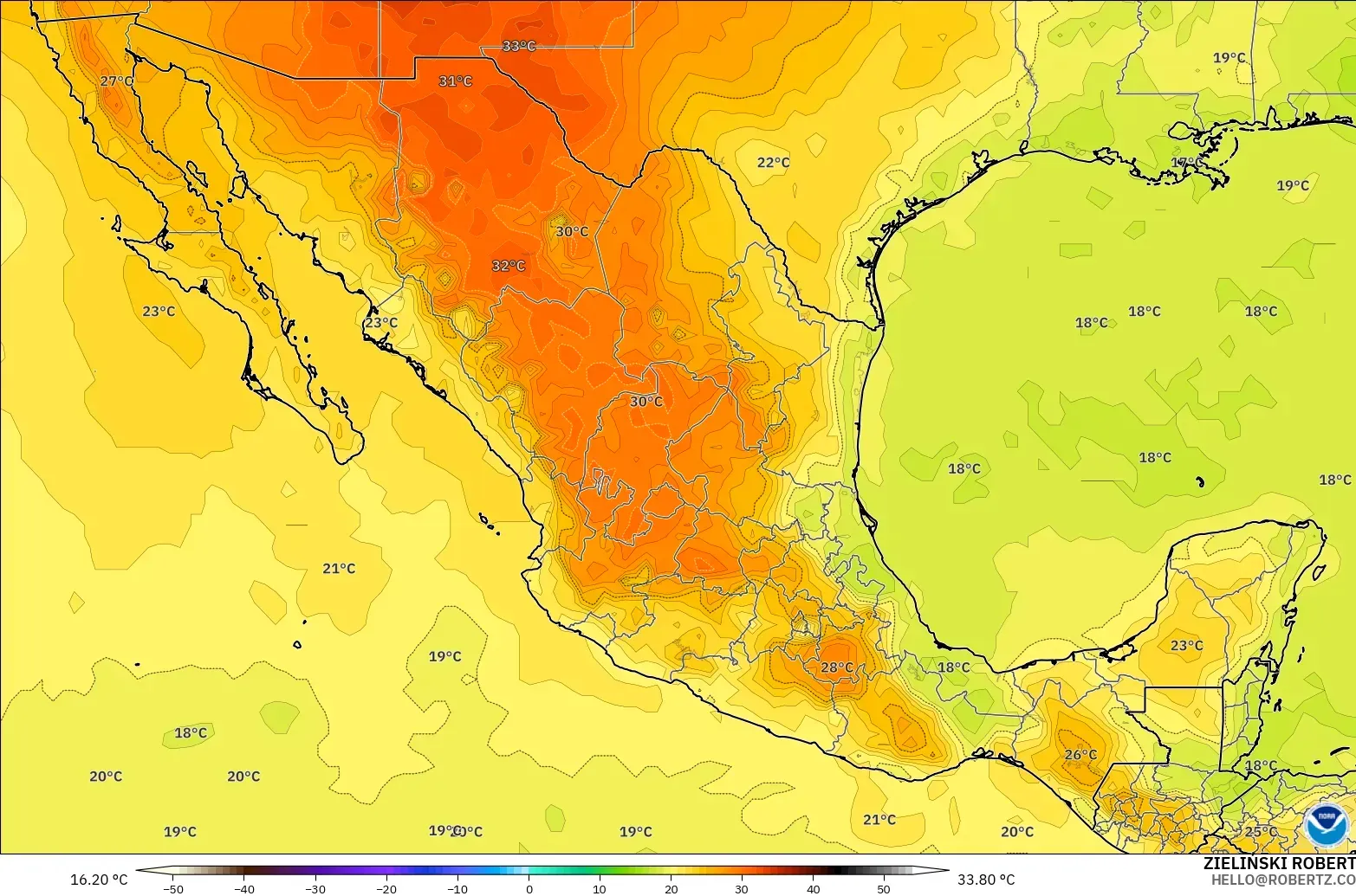 GFS model - Mexico, Suhu 850 hPa