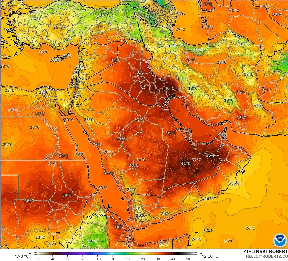GFS model - Timur Tengah, Suhu pada 2 m
