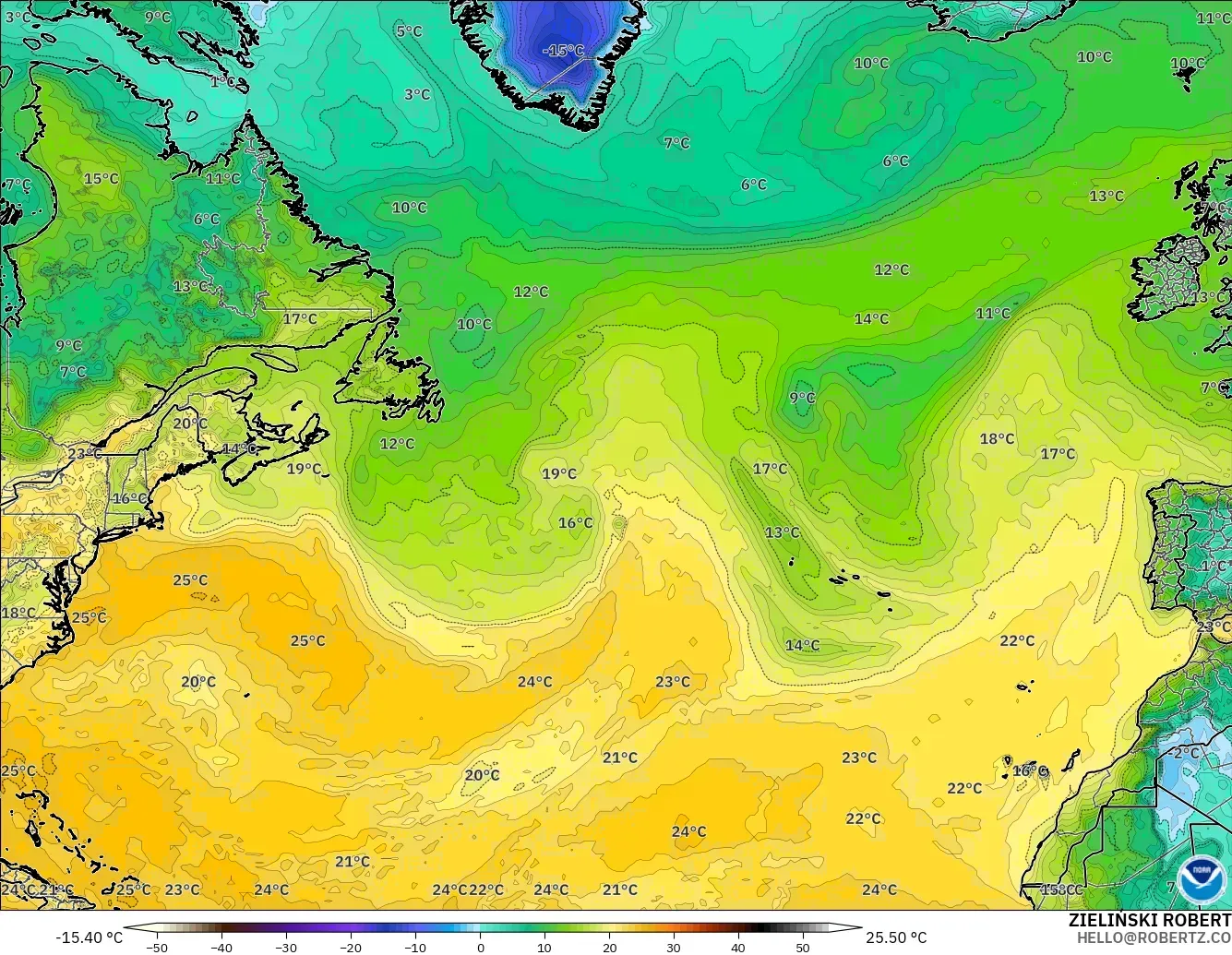 GFS model - Atlantik Utara, Takat Embun 2 m