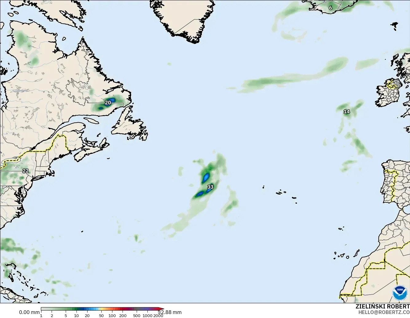 GFS model - Atlantik Utara, Pengumpulan Hujan