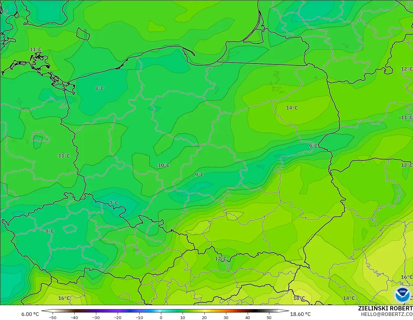 GFS model - Poland, Takat Embun 2 m