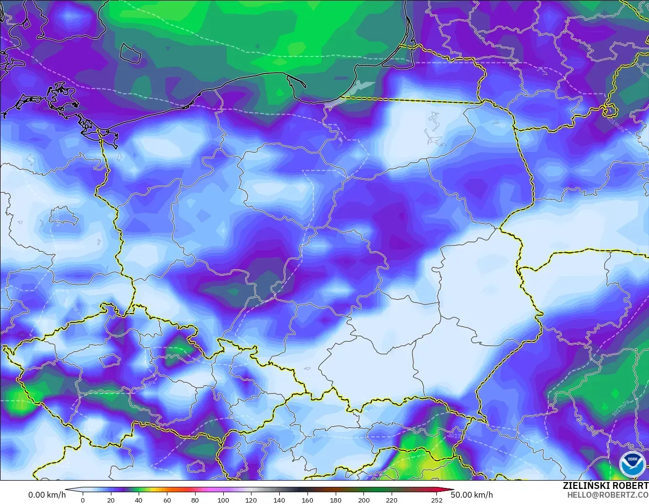 GFS model - Poland, Hembusan Angin