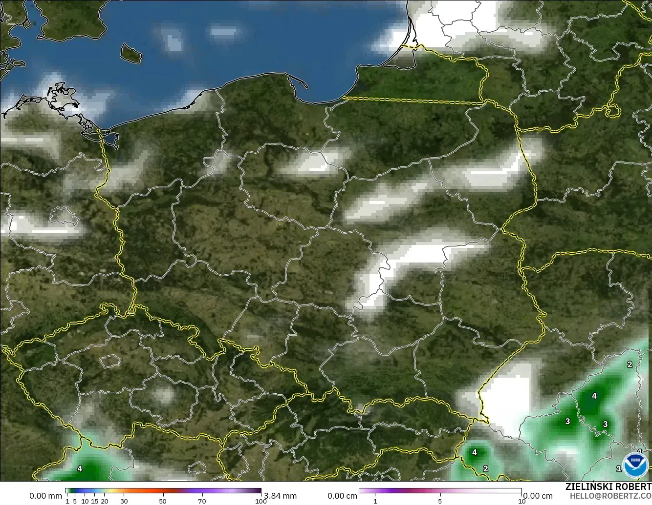 GFS model - Poland, Hujan, Awan dan Tekanan