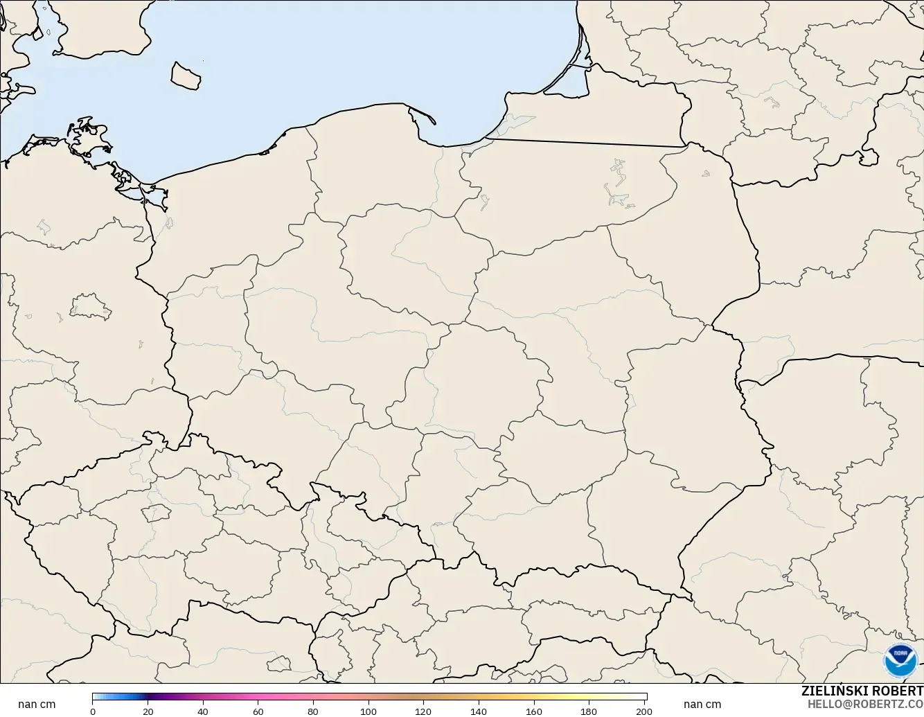 GFS model - Poland, Ketebalan Salji