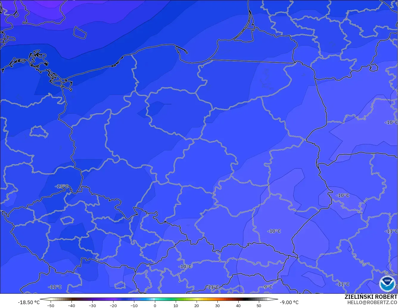 GFS model - Poland, Suhu 500 hPa