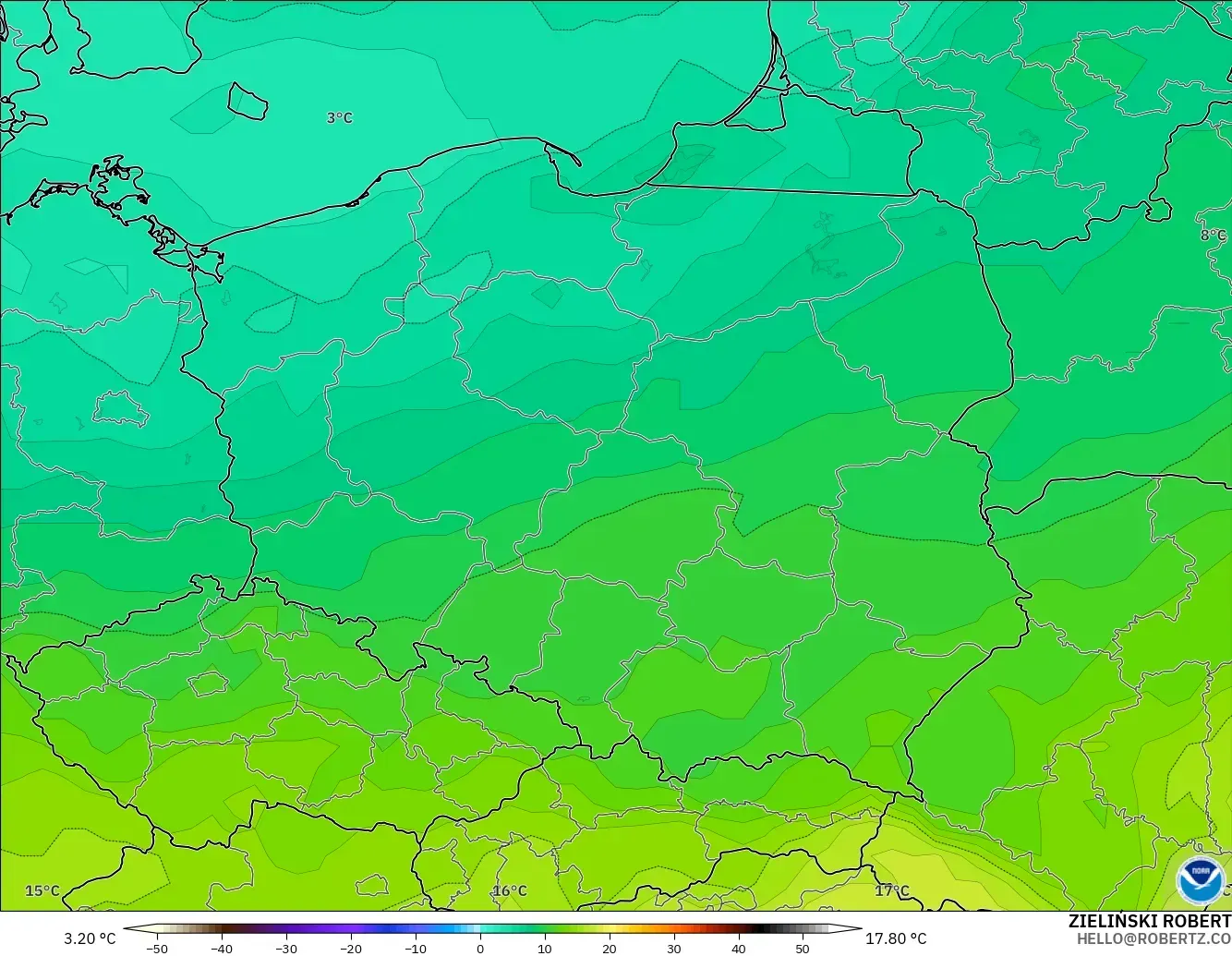 GFS model - Poland, Suhu 850 hPa