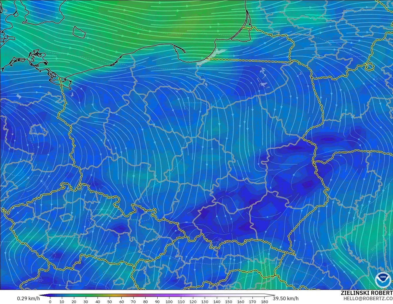 GFS model - Poland, Angin 10 m