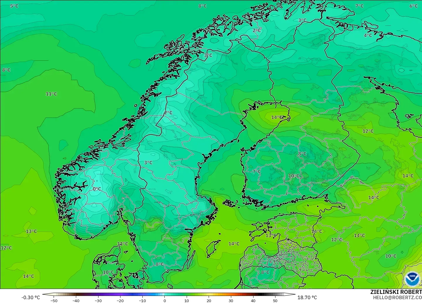 GFS model - Skandinavia, Takat Embun 2 m