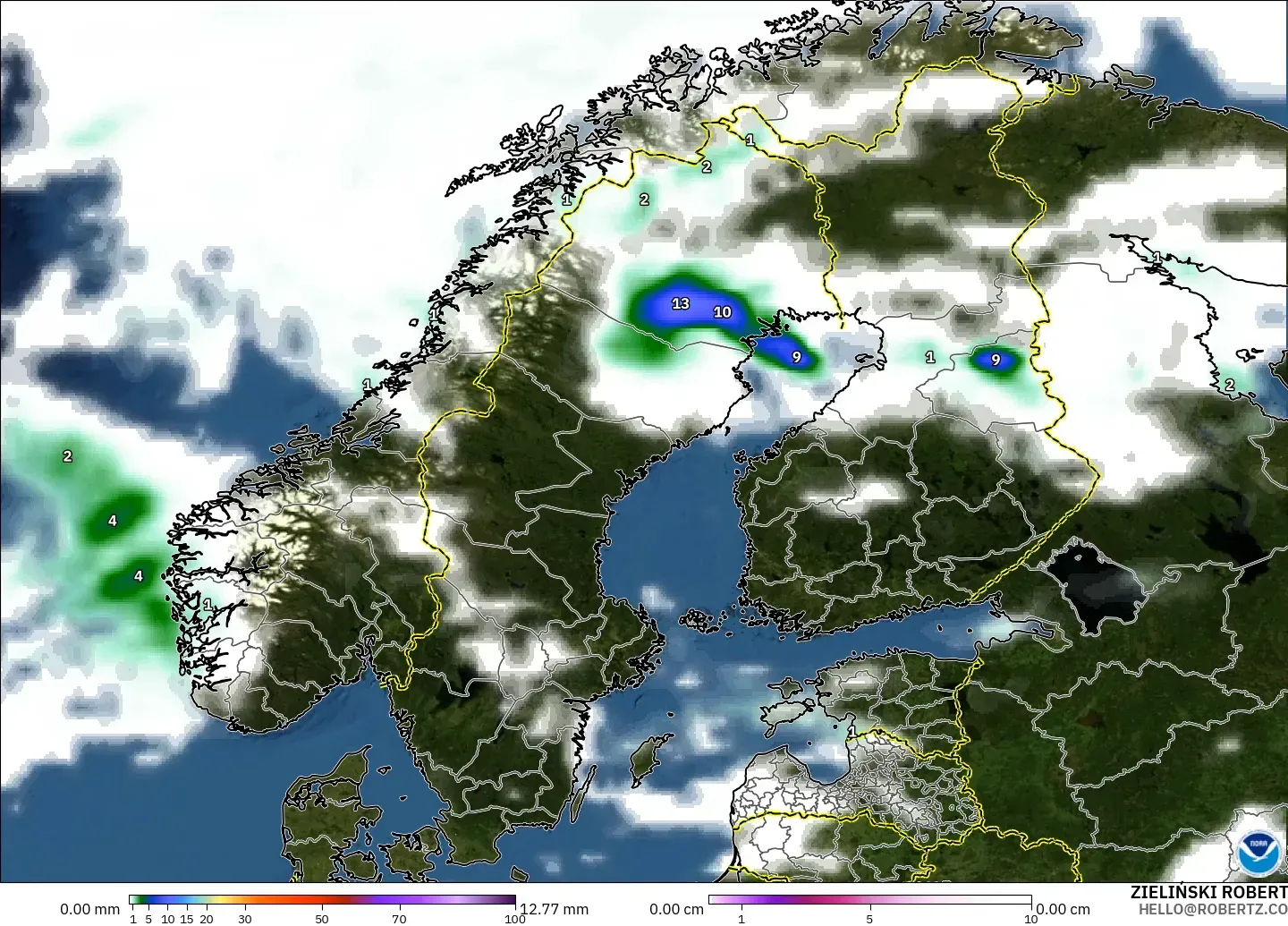 GFS model - Skandinavia, Hujan, Awan dan Tekanan