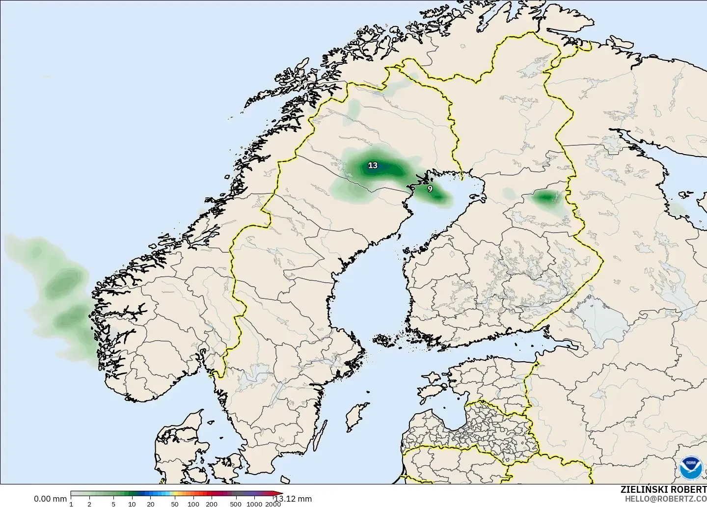 GFS model - Skandinavia, Pengumpulan Hujan