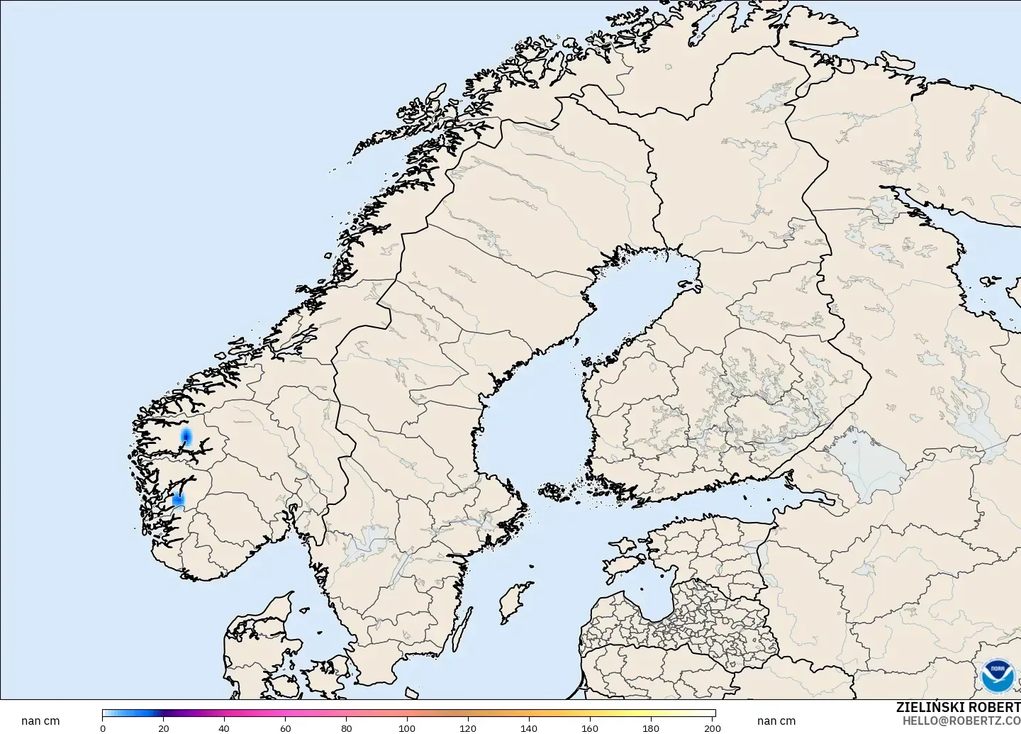 GFS model - Skandinavia, Ketebalan Salji