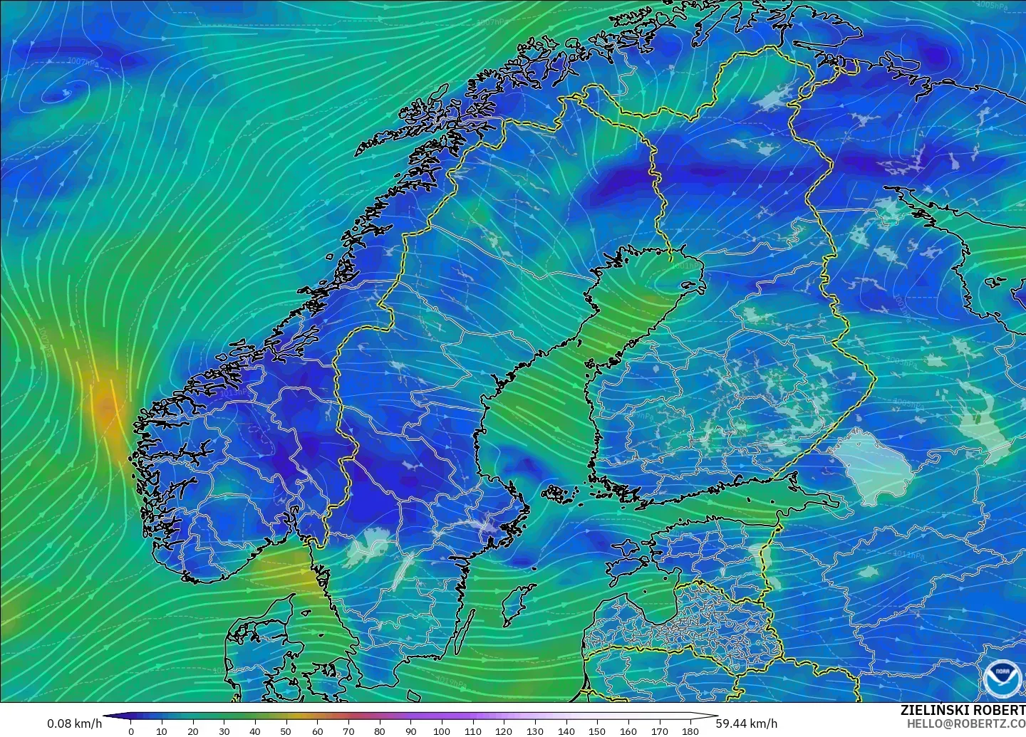 GFS model - Skandinavia, Angin 10 m