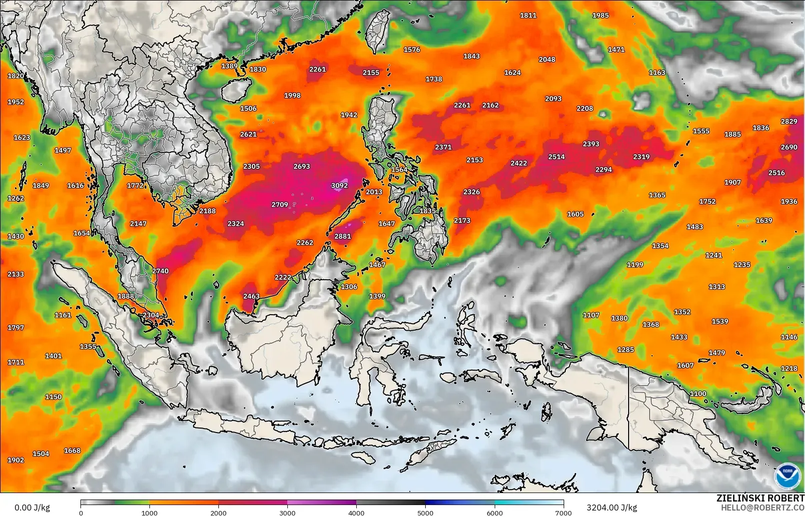 GFS model - Asia Tenggara, CAPE