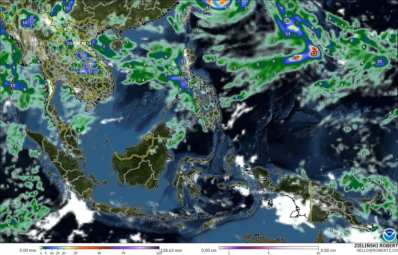 GFS model - Asia Tenggara, Hujan, Awan dan Tekanan
