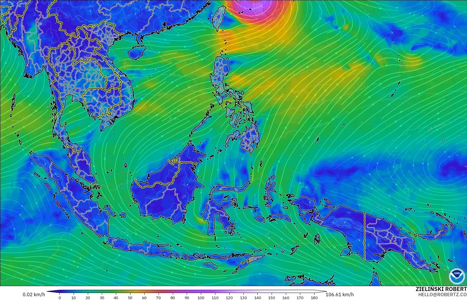 GFS model - Asia Tenggara, Angin 10 m