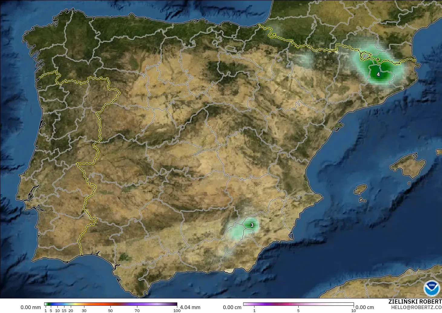 GFS model - Sepanyol, Hujan, Awan dan Tekanan