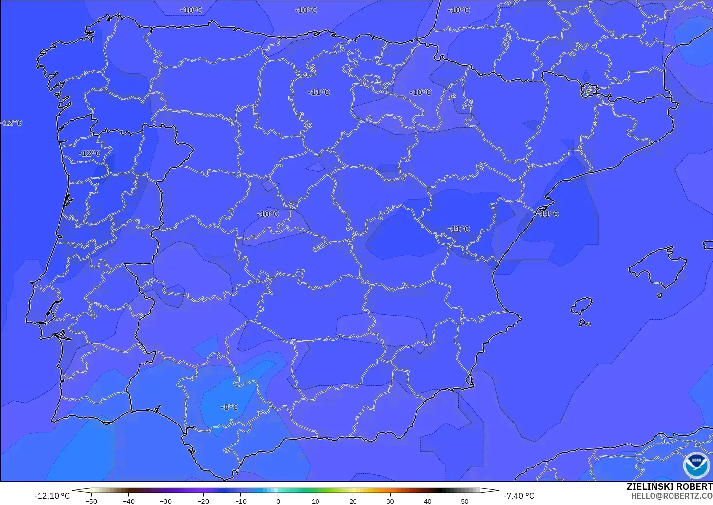 GFS model - Sepanyol, Suhu 500 hPa