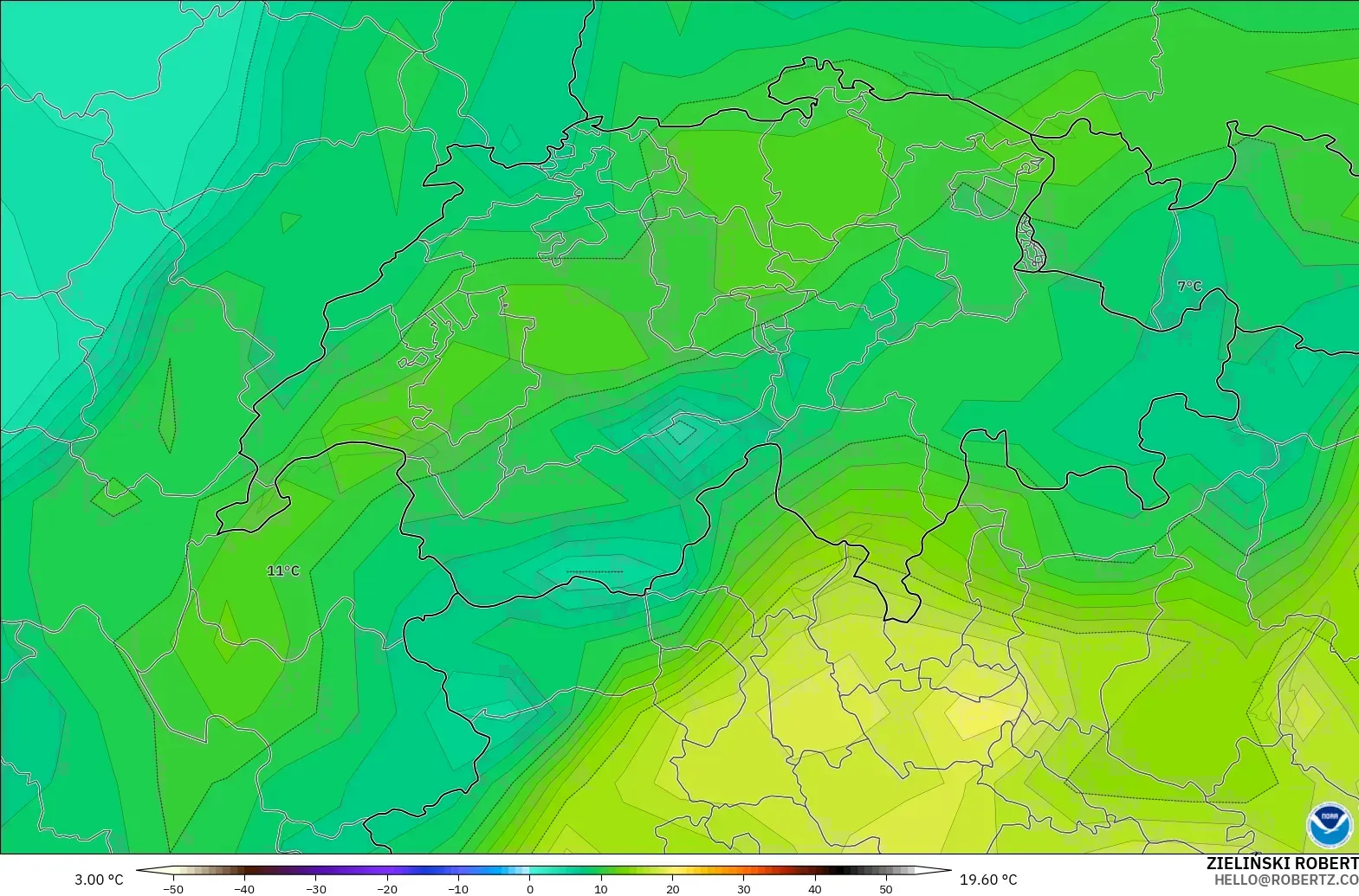GFS model - Switzerland, Takat Embun 2 m