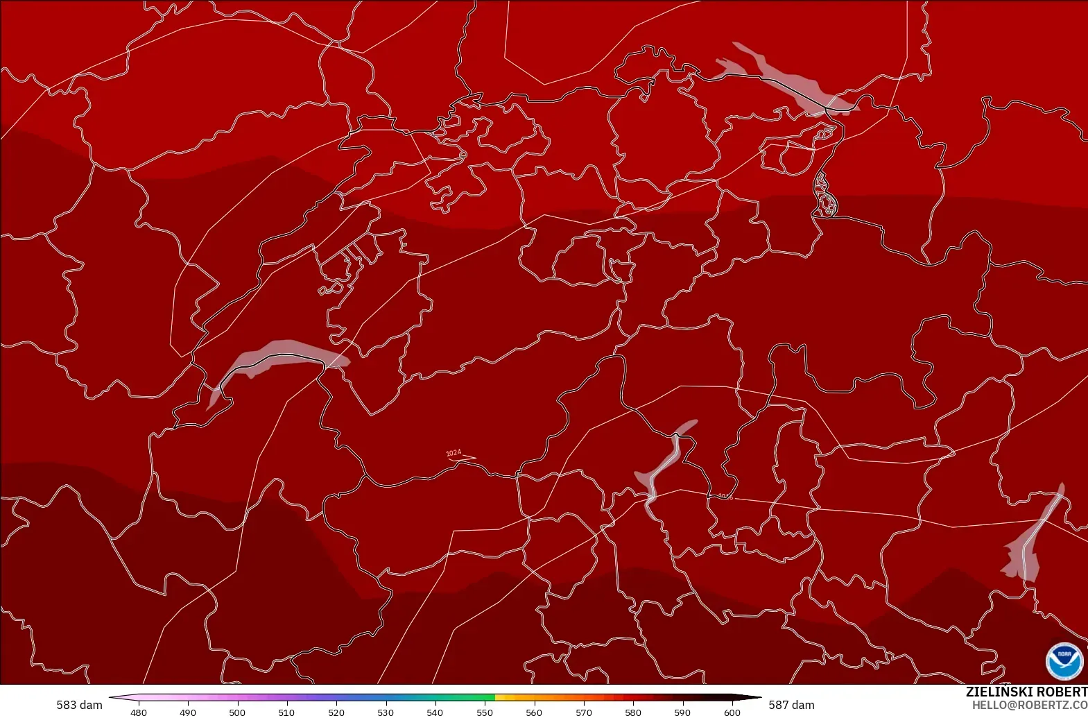 GFS model - Switzerland, Ketinggian geopotensial pada 500 hPa
