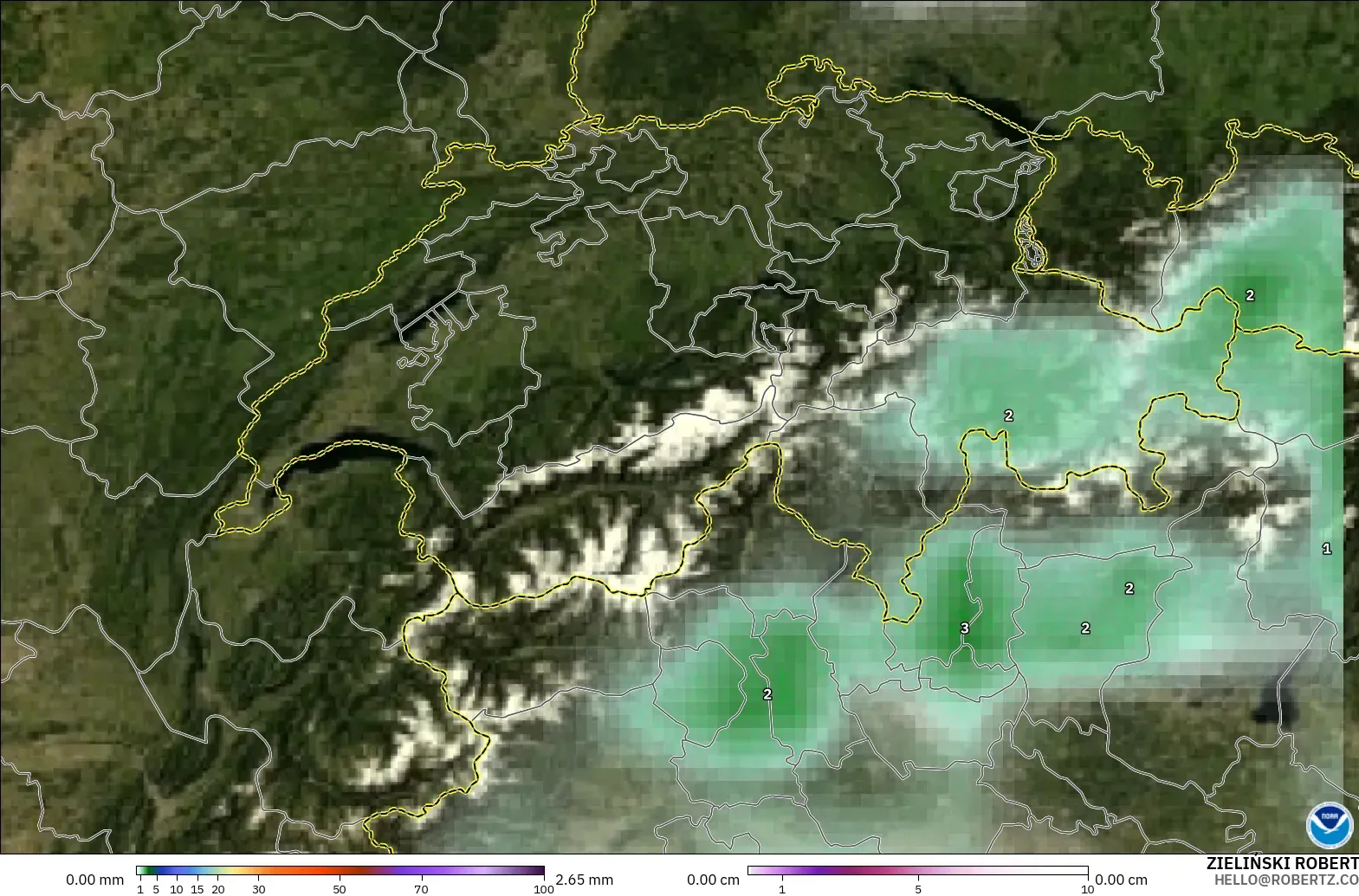 GFS model - Switzerland, Hujan, Awan dan Tekanan