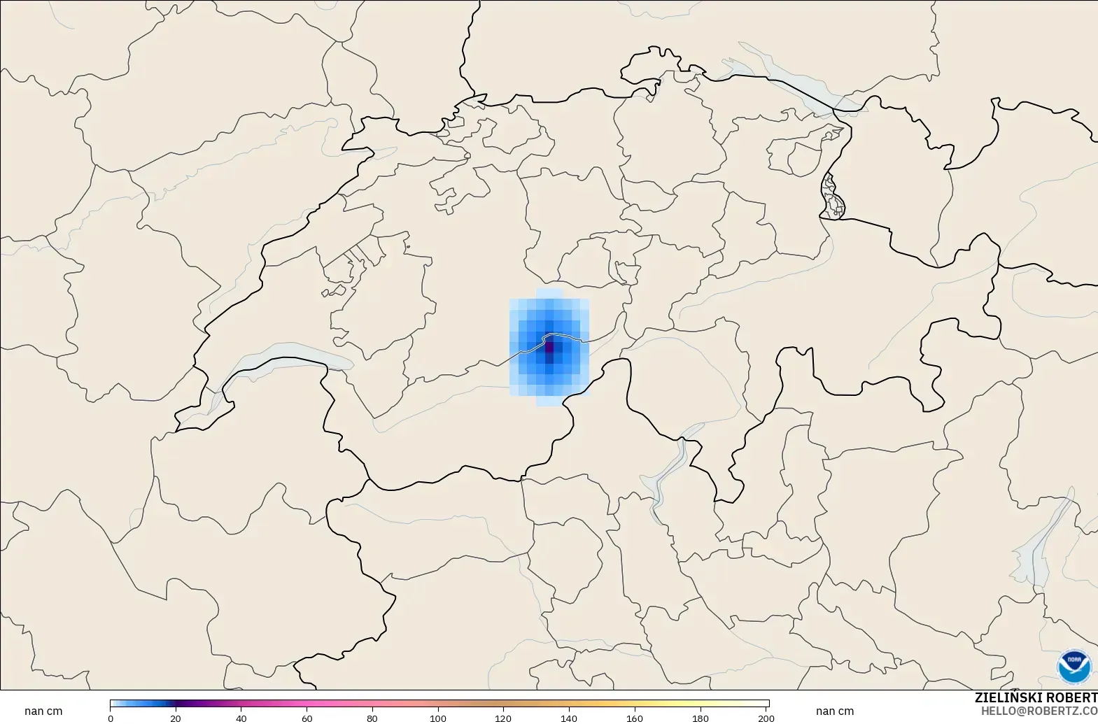 GFS model - Switzerland, Ketebalan Salji