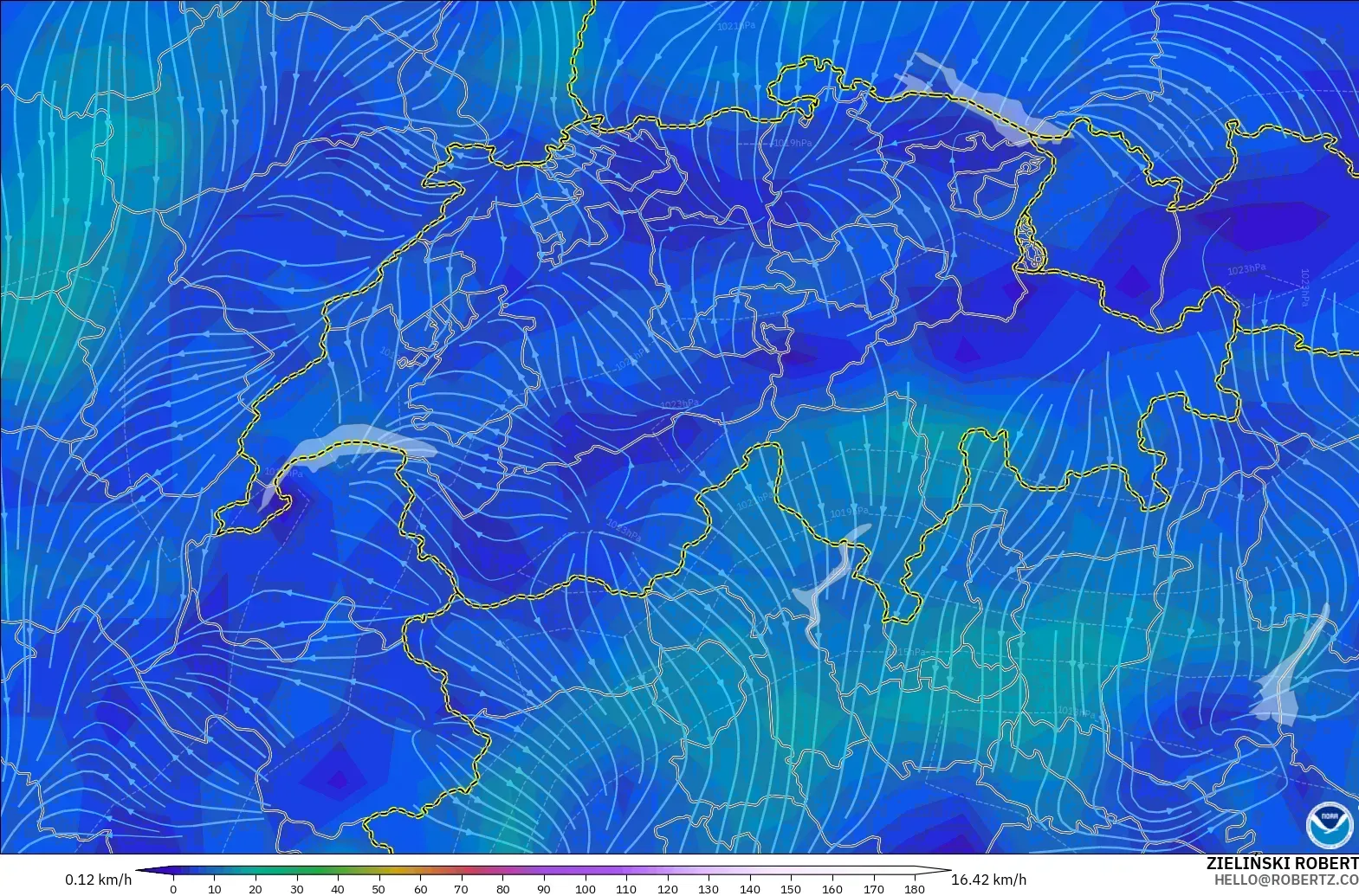 GFS model - Switzerland, Angin 10 m