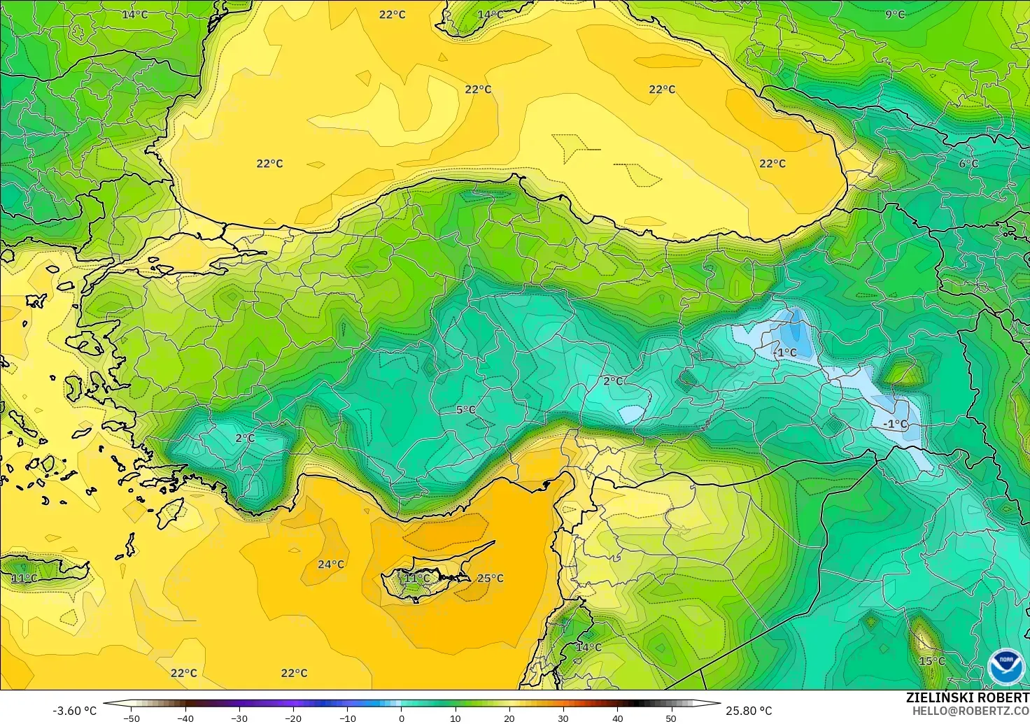 GFS model - Turki, Takat Embun 2 m