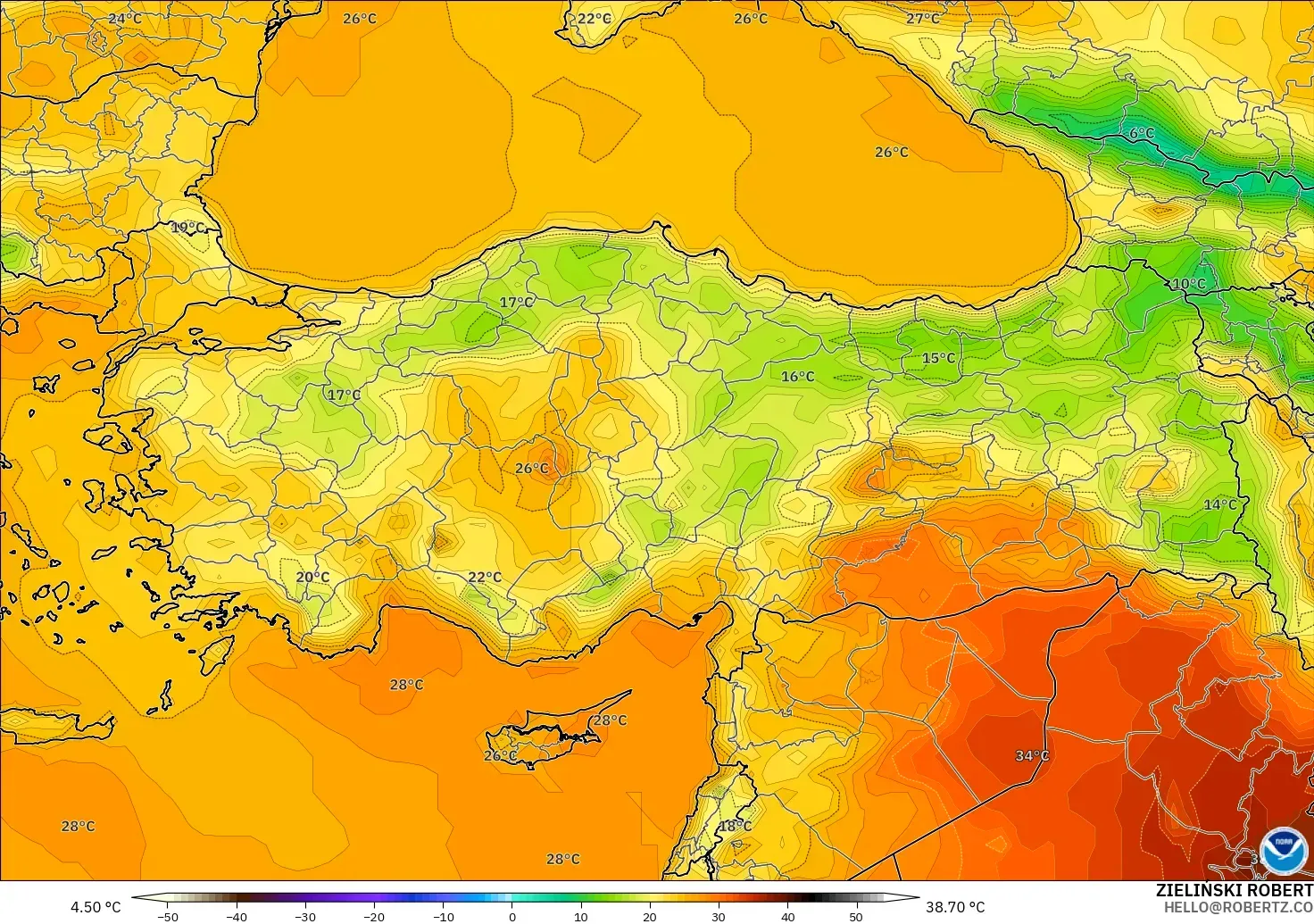 GFS model - Turki, Suhu pada 2 m