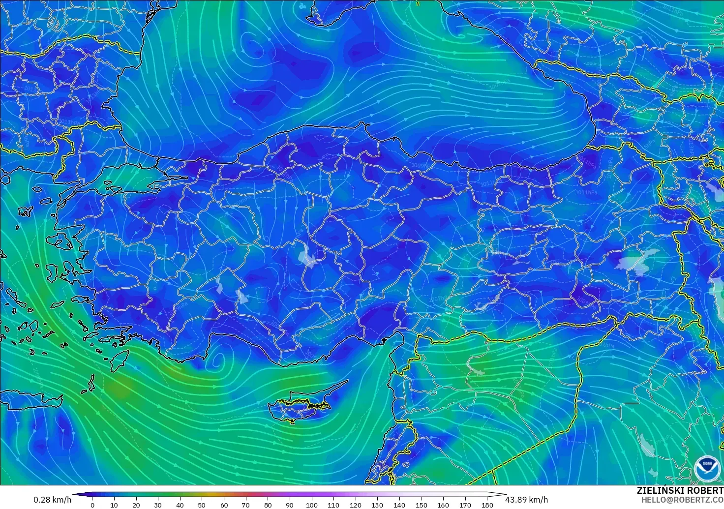 GFS model - Turki, Angin 10 m