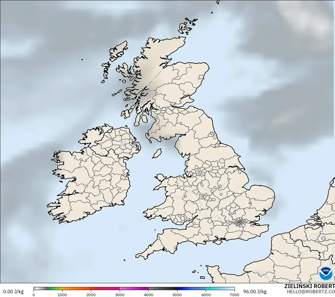 GFS model - United Kingdom, CAPE