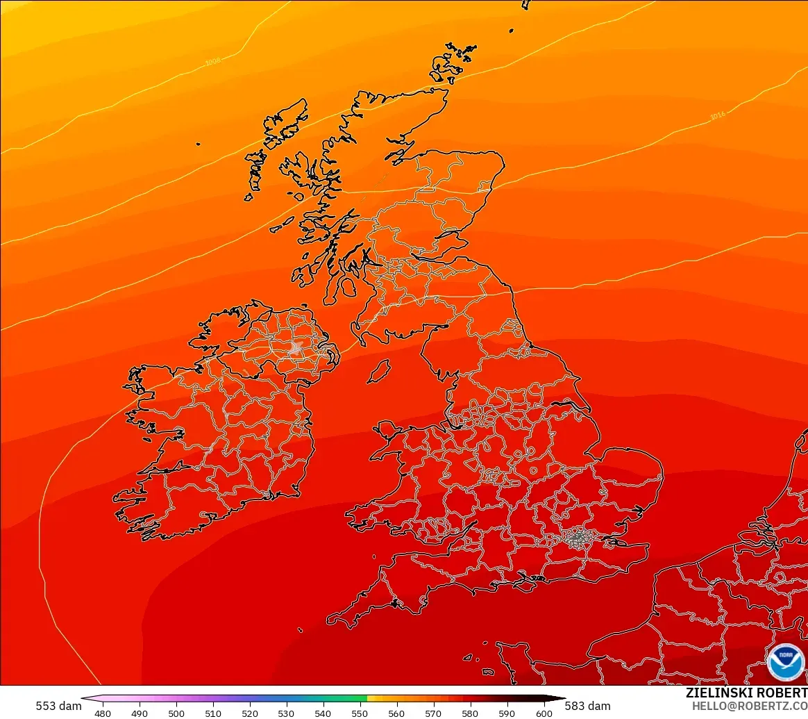 GFS model - United Kingdom, Ketinggian geopotensial pada 500 hPa