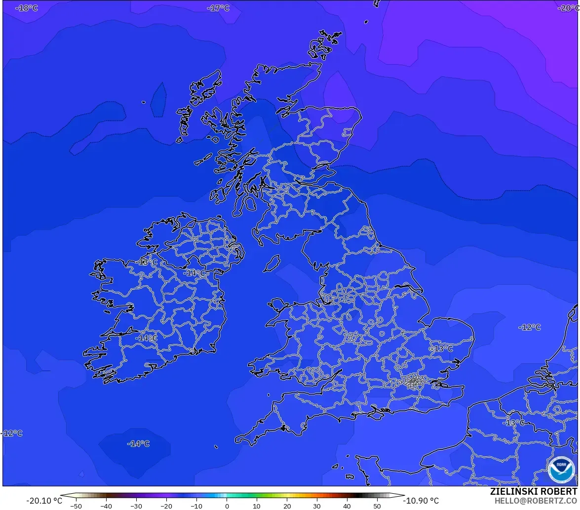 GFS model - United Kingdom, Suhu 500 hPa