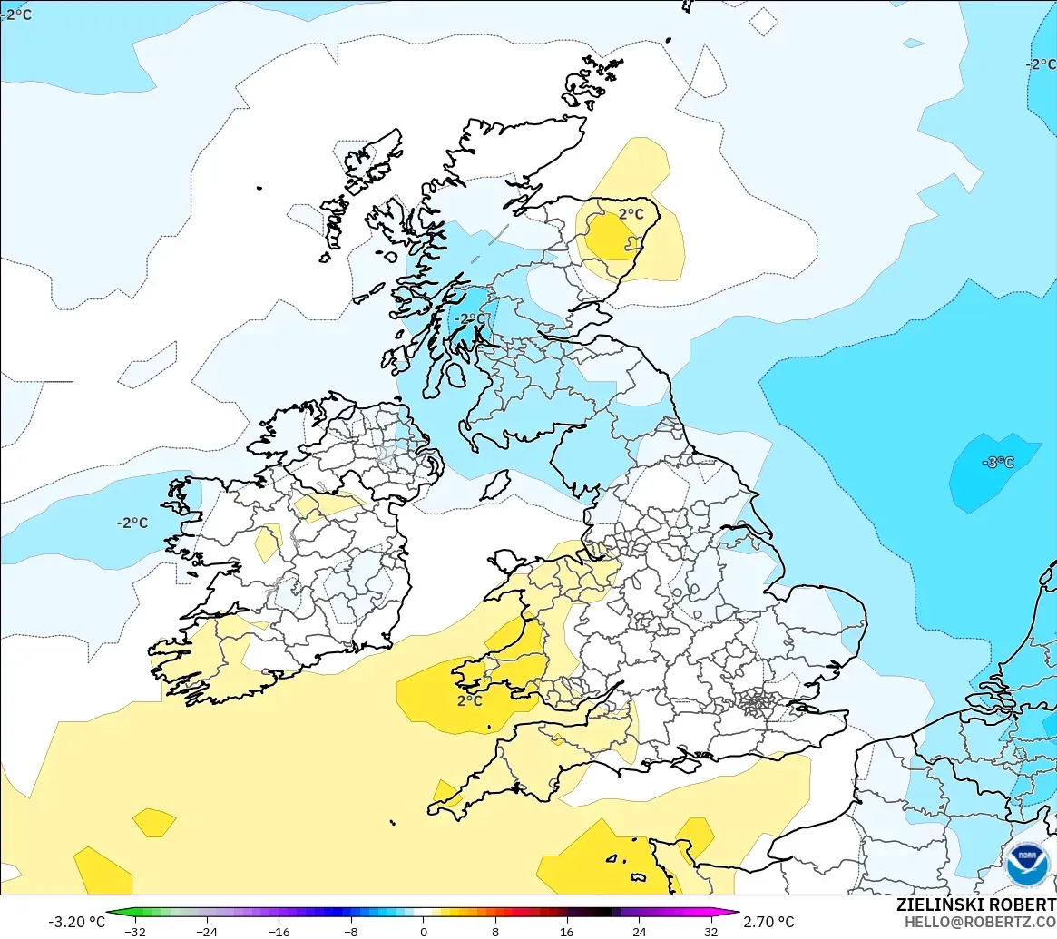 GFS model - United Kingdom, Anomali Suhu 850 hPa