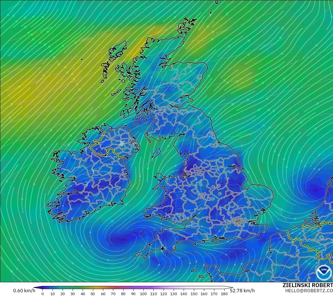 GFS model - United Kingdom, Angin 10 m