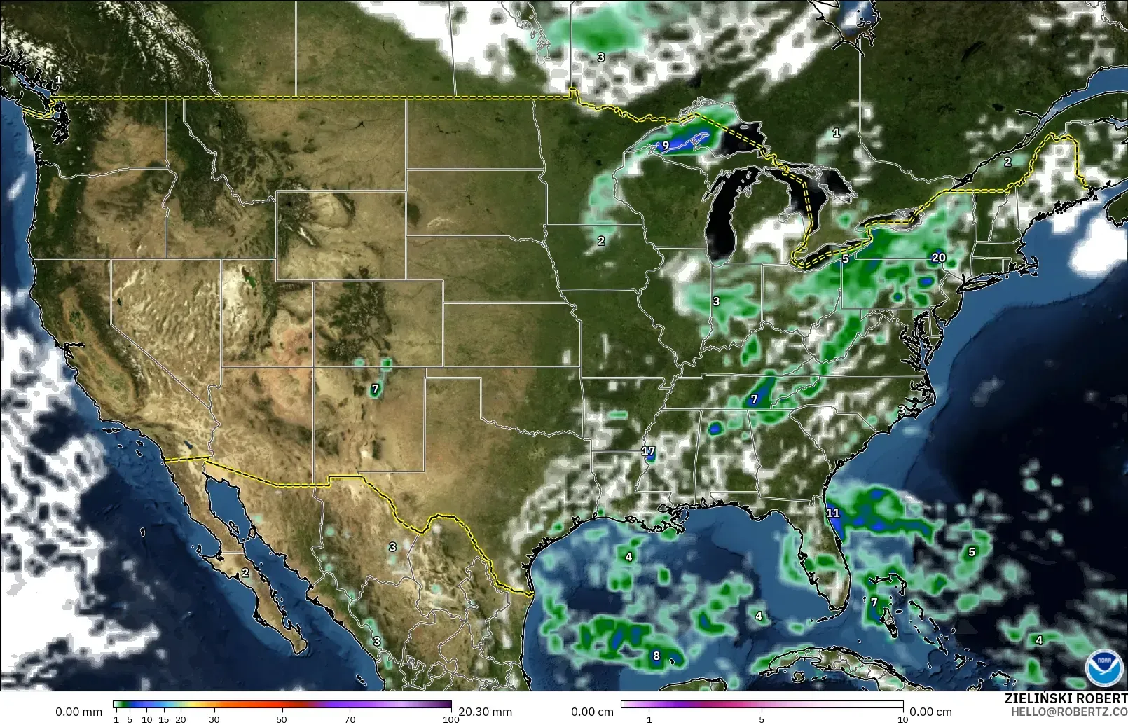 GFS model - Amerika Syarikat, Hujan, Awan dan Tekanan