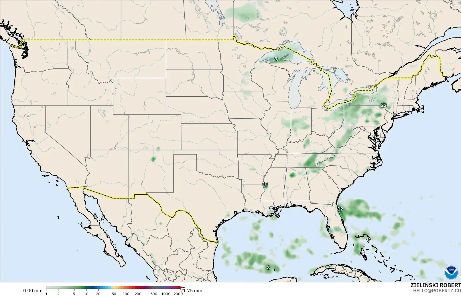 GFS model - Amerika Syarikat, Pengumpulan Hujan